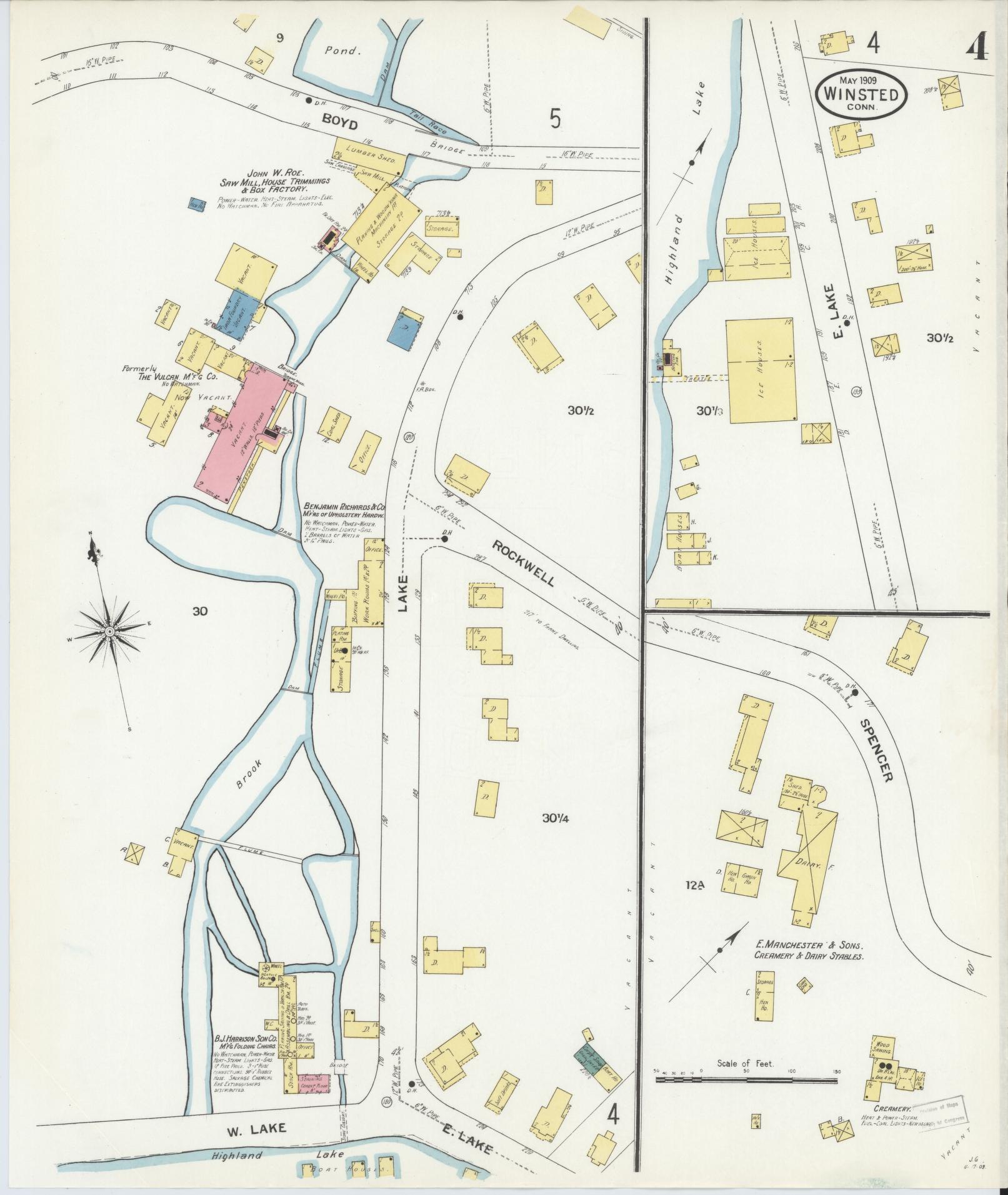 Sanborn Fire Insurance Map from Winsted, Litchfield County, Connecticut (1909), Sheet #0004 - Complete Map Set gallery image, historic Sanborn map, vintage wall art, Connecticut Connecticut