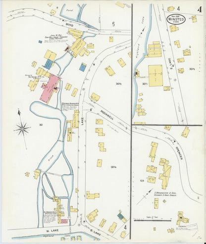 Sanborn Fire Insurance Map from Winsted, Litchfield County, Connecticut (1909), Sheet #0004 - Complete Map Set gallery image, historic Sanborn map, vintage wall art, Connecticut Connecticut