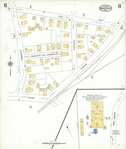 Sanborn Fire Insurance Map from Wakefield, Middlesex County, Massachusetts (1923), Sheet #0008 - Historic Sanborn Fire Insurance Map Print, vintage old map wall art, antique decor, genealogy gift, Massachusetts Massachusetts map