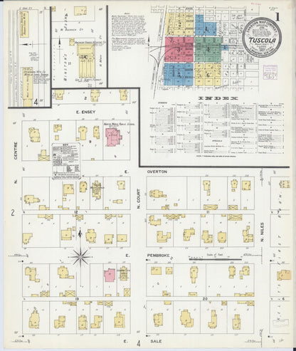 Sanborn Fire Insurance Map from Tuscola, Douglas County, Illinois (1907), Sheet #0001 - Historic Sanborn Fire Insurance Map Print, vintage old map wall art, antique decor, genealogy gift, Illinois Illinois map