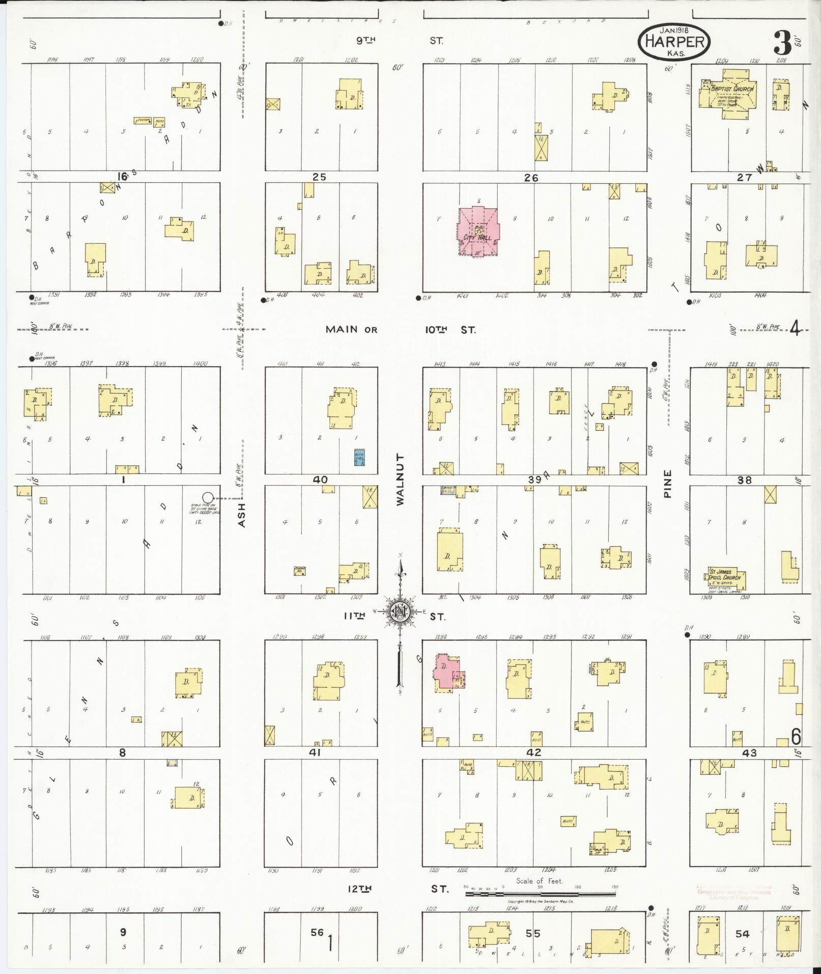 Sanborn Fire Insurance Map from Harper, Harper County, Kansas (1918), Sheet #0003 - Complete Map Set gallery image, historic Sanborn map, vintage wall art, Kansas Kansas