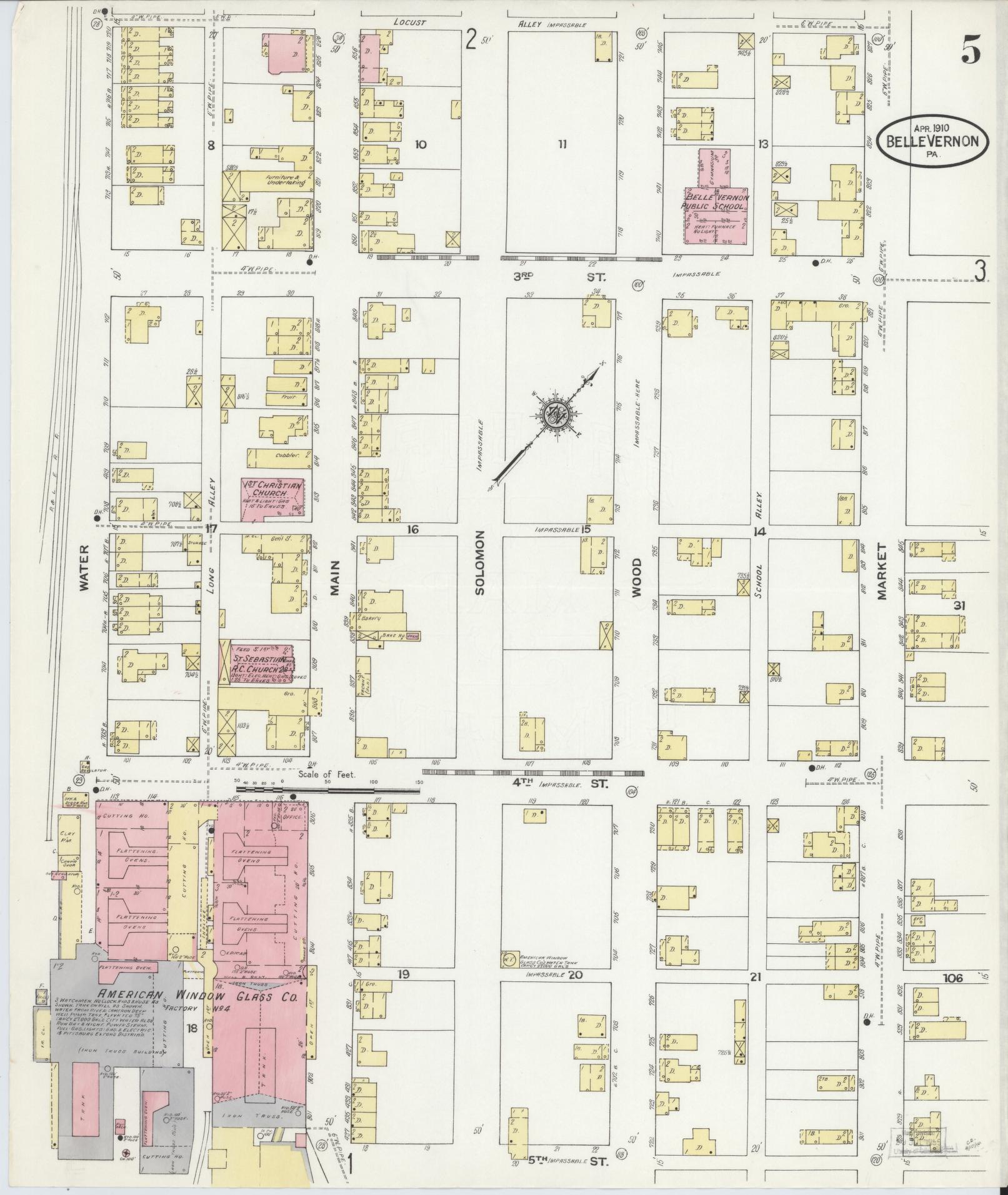 Sanborn Fire Insurance Map from Belle Vernon, Fayette County, Pennsylvania (1910), Sheet #0005 - Historic Sanborn Fire Insurance Map Print, vintage old map wall art, antique decor, genealogy gift, Pennsylvania Pennsylvania map