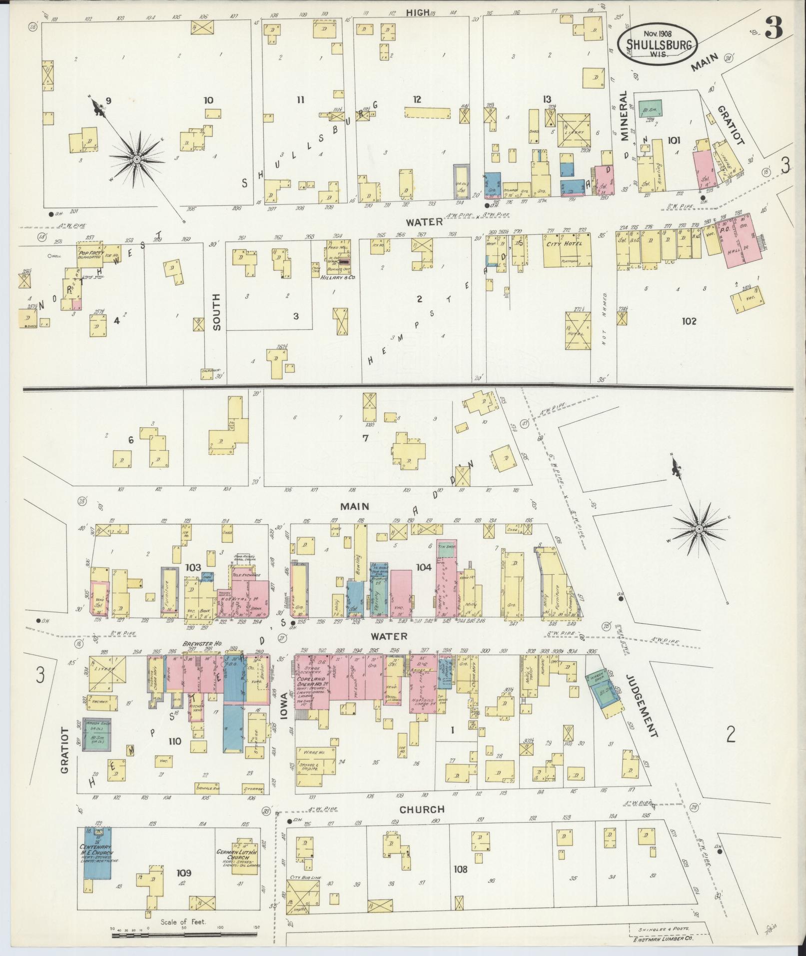 Sanborn Fire Insurance Map from Shullsburg, Lafayette County, Wisconsin (1908), Sheet #0003 - Historic Sanborn Fire Insurance Map Print, vintage old map wall art, antique decor, genealogy gift, Wisconsin Wisconsin map