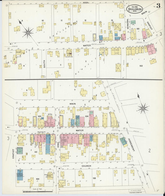 Sanborn Fire Insurance Map from Shullsburg, Lafayette County, Wisconsin (1908), Sheet #0003 - Historic Sanborn Fire Insurance Map Print, vintage old map wall art, antique decor, genealogy gift, Wisconsin Wisconsin map