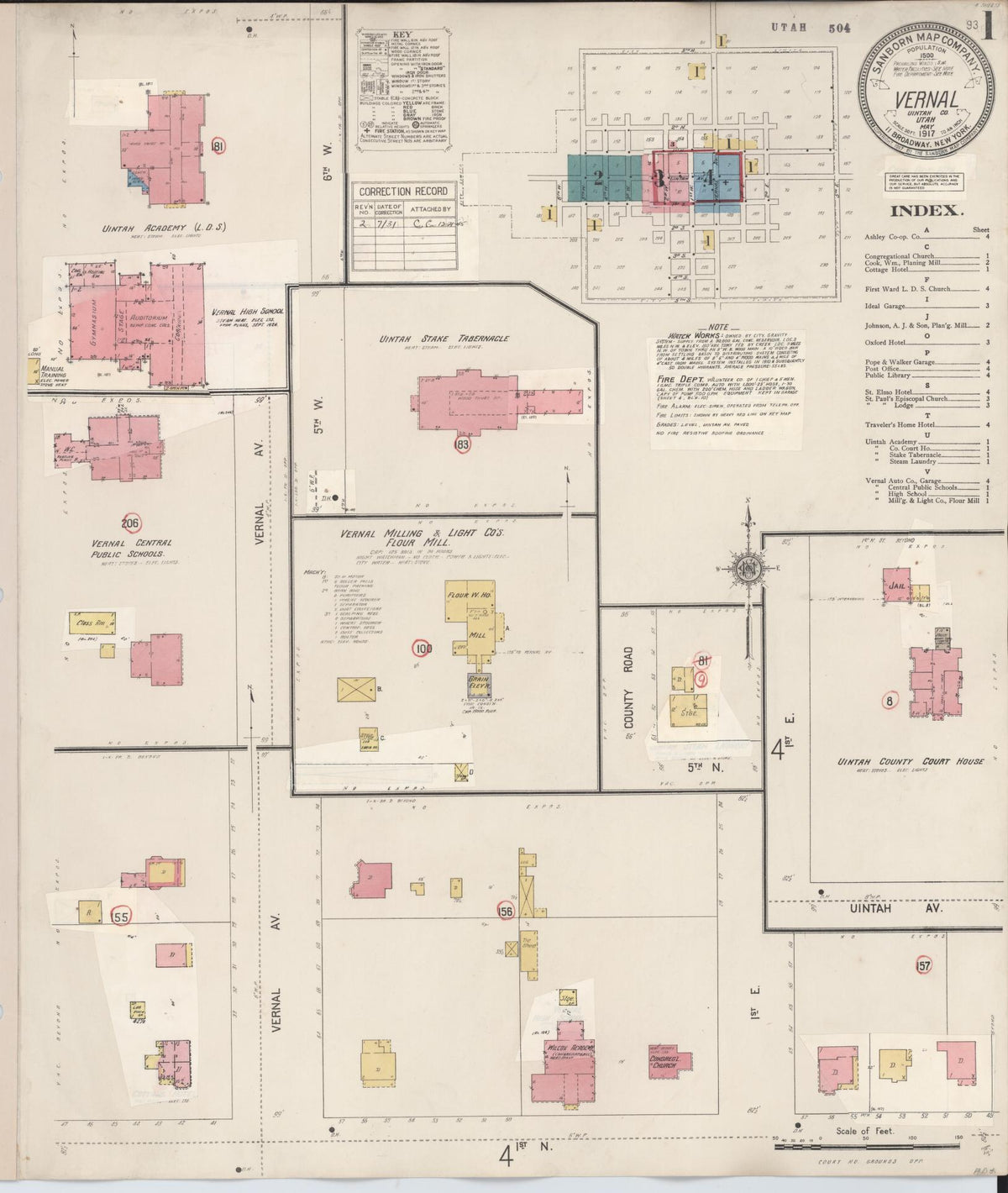 Sanborn Fire Insurance Map from Vernal, Uintah County, Utah (1931), Sheet #0001 - Historic Sanborn Fire Insurance Map Print, vintage old map wall art, antique decor, genealogy gift, Utah Utah map