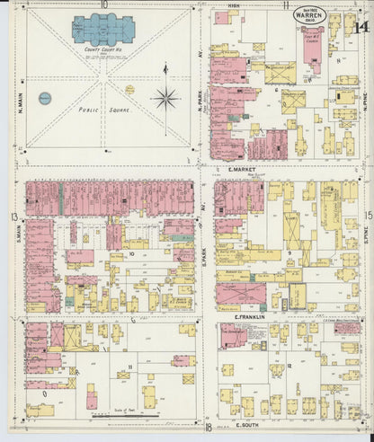 Sanborn Fire Insurance Map from Warren, Trumbull County, Ohio (1902), Sheet #0014 - Historic Sanborn Fire Insurance Map Print, vintage old map wall art, antique decor, genealogy gift, Ohio Ohio map