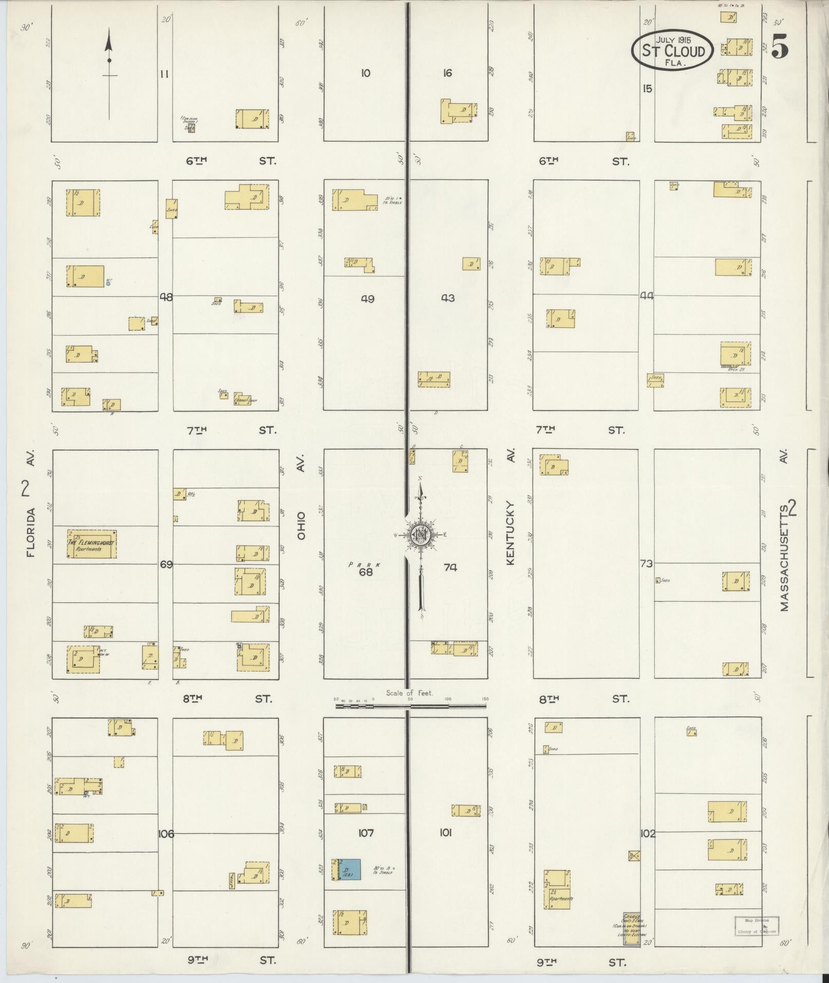 Sanborn Fire Insurance Map from Saint Cloud, Osceola County, Florida (1915), Sheet #0005 - Complete Map Set gallery image, historic Sanborn map, vintage wall art, Florida Florida