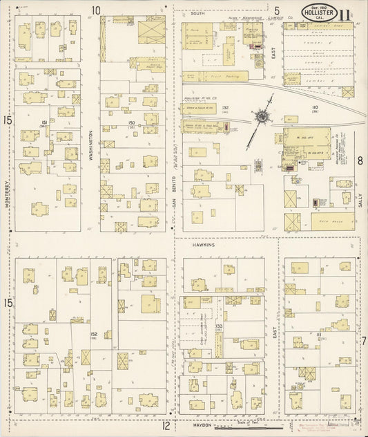 Sanborn Fire Insurance Map from Hollister, San Benito County, California (1910), Sheet #0011 - Historic Sanborn Fire Insurance Map Print, vintage old map wall art, antique decor, genealogy gift, California California map