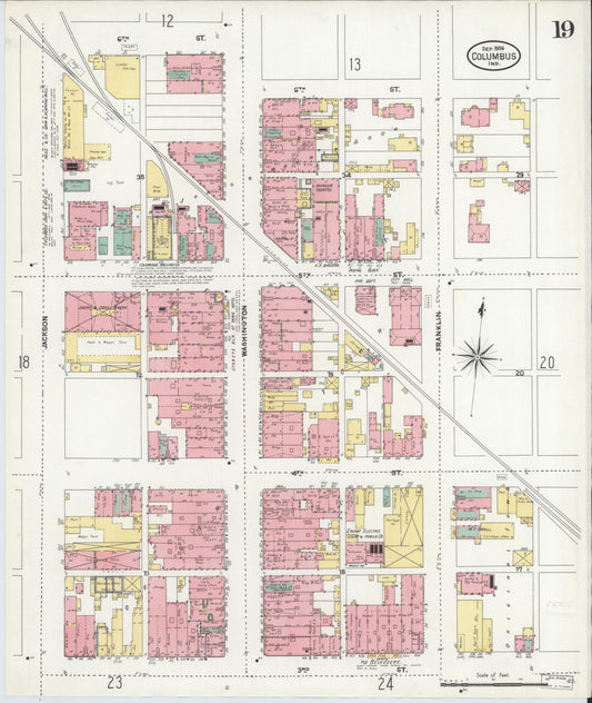 Sanborn Fire Insurance Map from Columbus, Bartholomew County, Indiana (1906), Sheet #0019 - Historic Sanborn Fire Insurance Map Print, vintage old map wall art, antique decor, genealogy gift, Indiana Indiana map