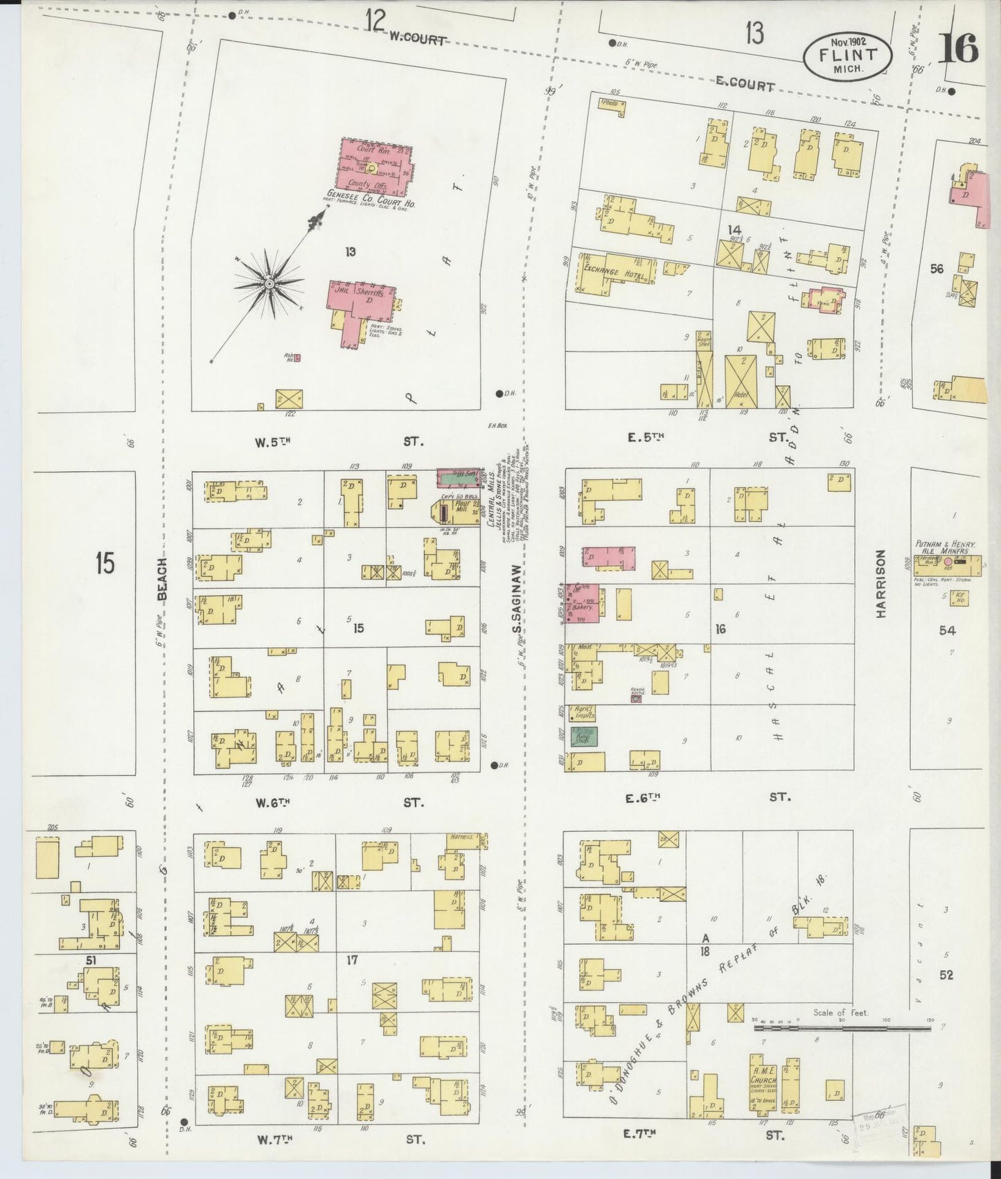 Sanborn Fire Insurance Map from Flint, Genesee County, Michigan (1902), Sheet #0016 - Complete Map Set gallery image, historic Sanborn map, vintage wall art, Michigan Michigan