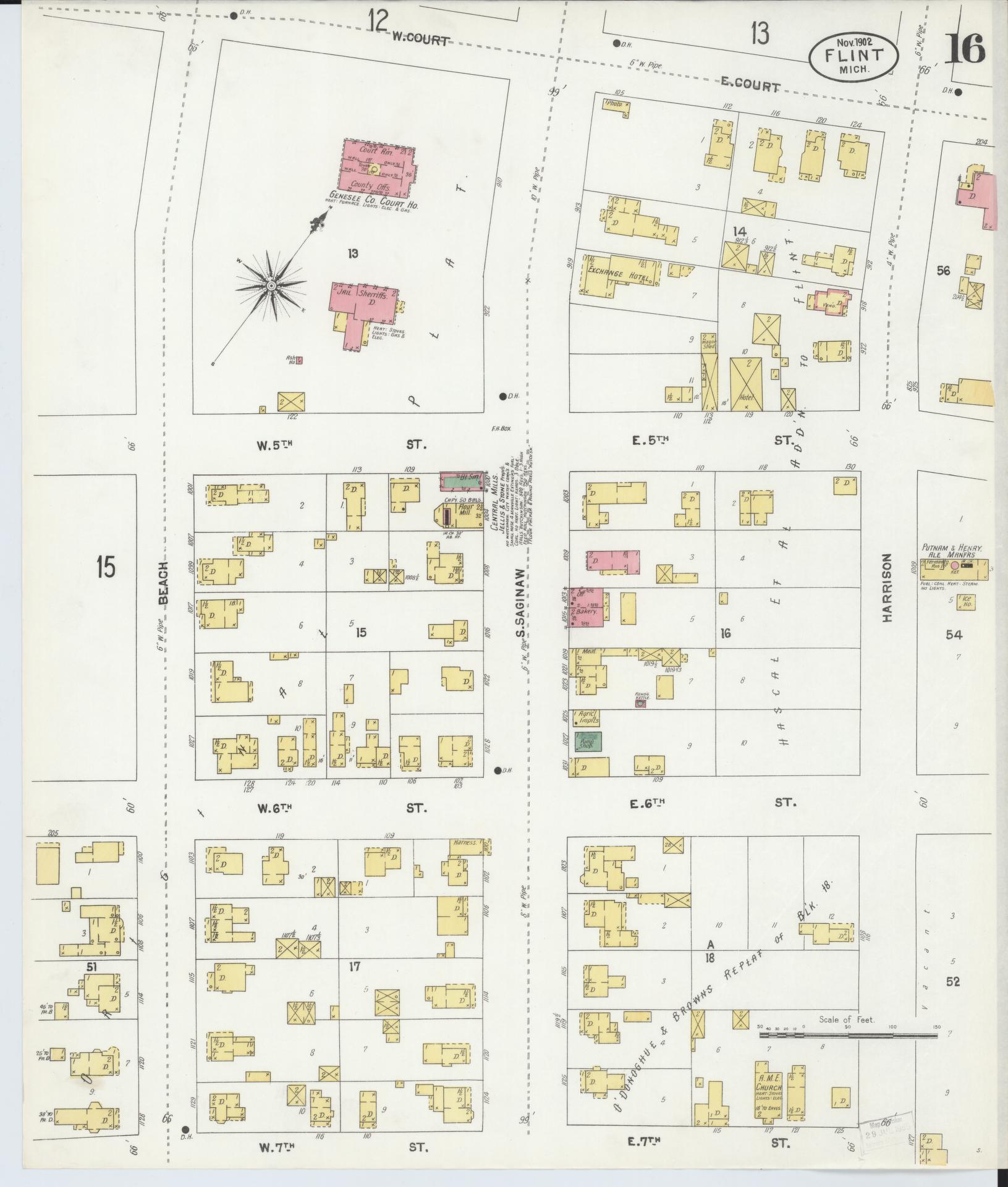 Sanborn Fire Insurance Map from Flint, Genesee County, Michigan (1902), Sheet #0016 - Complete Map Set gallery image, historic Sanborn map, vintage wall art, Michigan Michigan