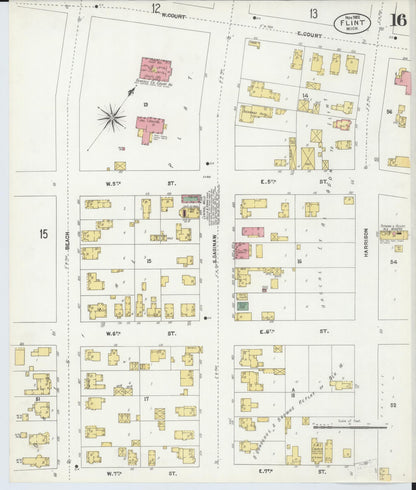 Sanborn Fire Insurance Map from Flint, Genesee County, Michigan (1902), Sheet #0016 - Complete Map Set gallery image, historic Sanborn map, vintage wall art, Michigan Michigan