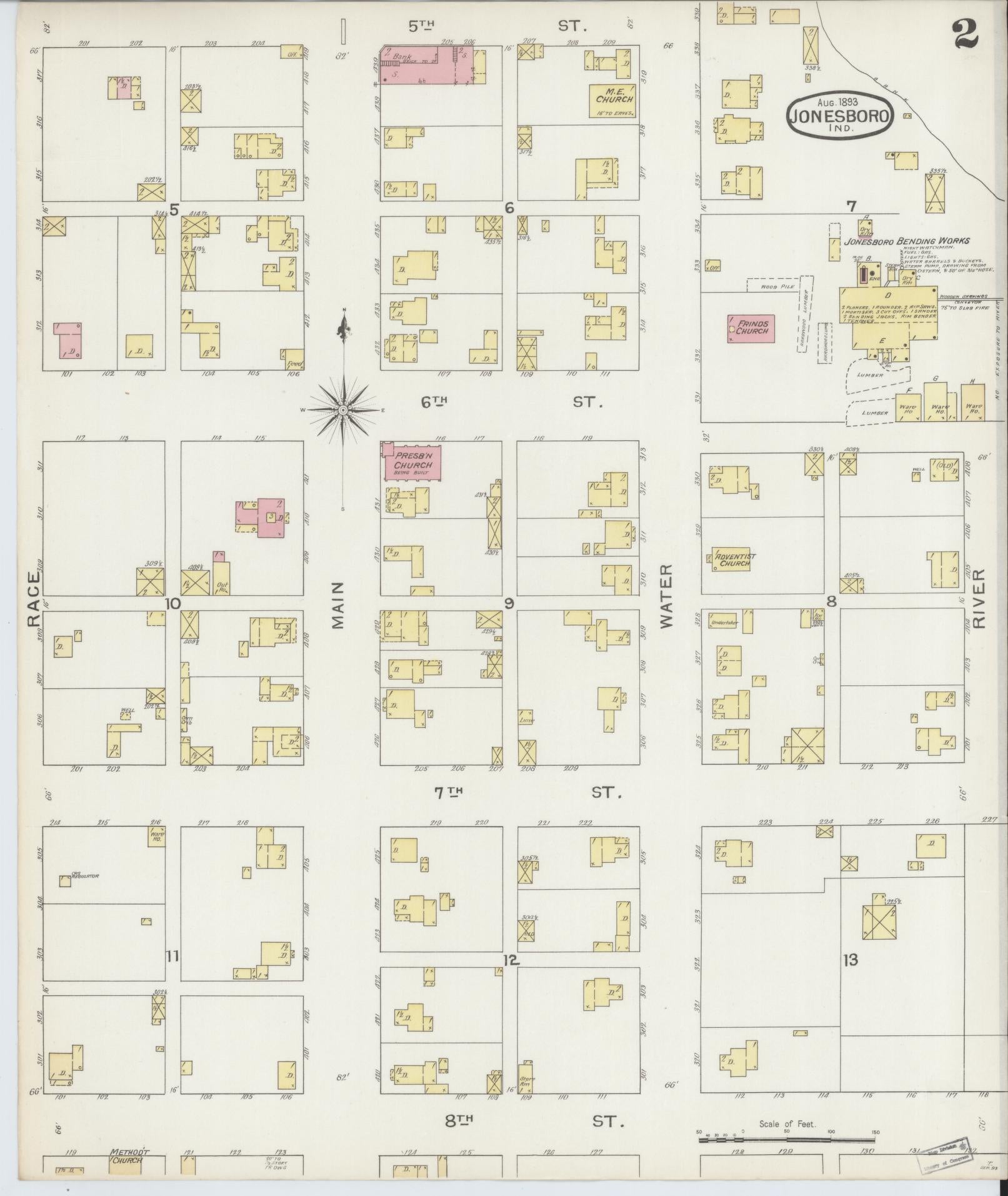 Sanborn Fire Insurance Map from Jonesboro, Grant County, Indiana (1893), Sheet #0002 - Complete Map Set gallery image, historic Sanborn map, vintage wall art, Indiana Indiana