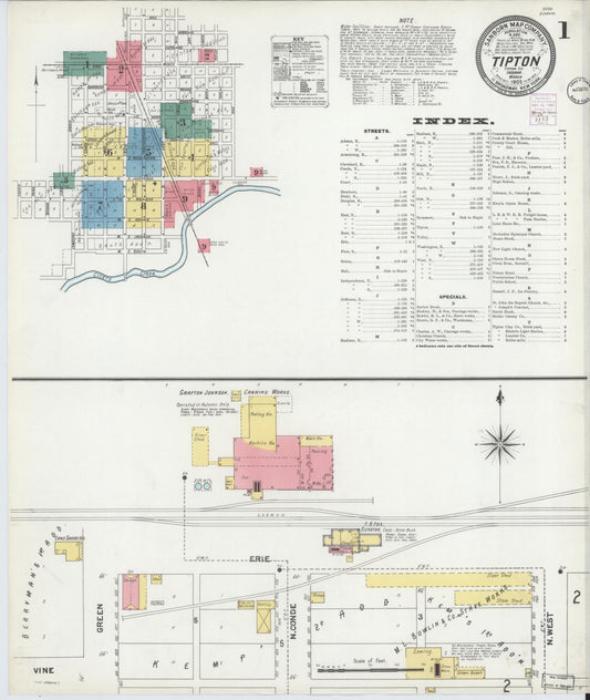 Sanborn Fire Insurance Map from Tipton, Tipton County, Indiana (1902), Sheet #0001 - Historic Sanborn Fire Insurance Map Print, vintage old map wall art, antique decor, genealogy gift, Indiana Indiana map