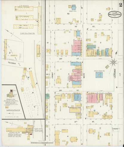 Sanborn Fire Insurance Map from Hallettsville, Lavaca County, Texas (1896), Sheet #0002 - Complete Map Set gallery image, historic Sanborn map, vintage wall art, Texas Texas