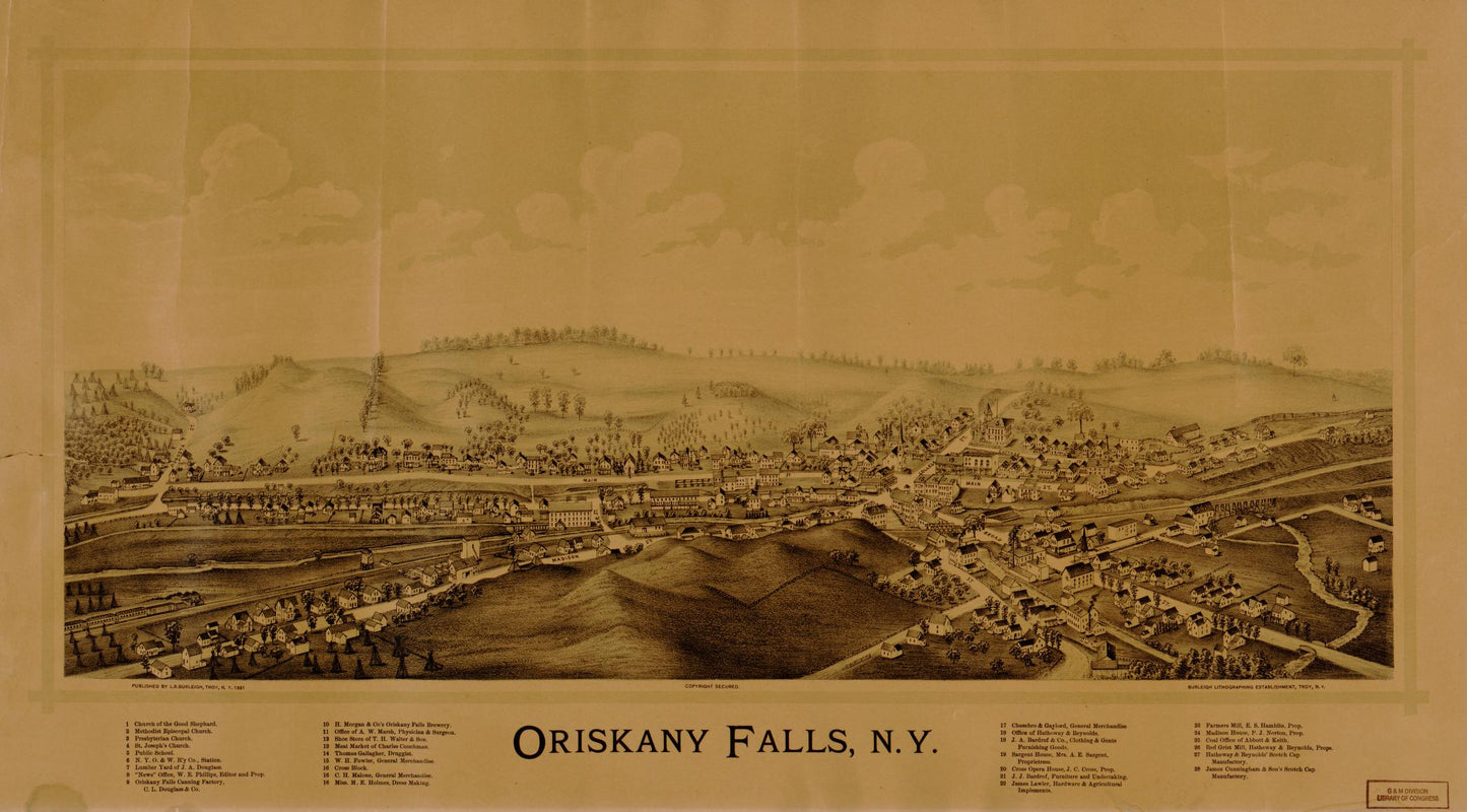 Oriskany Falls, N.Y. (1891) – Historic Bird’s-Eye View Panorama Print