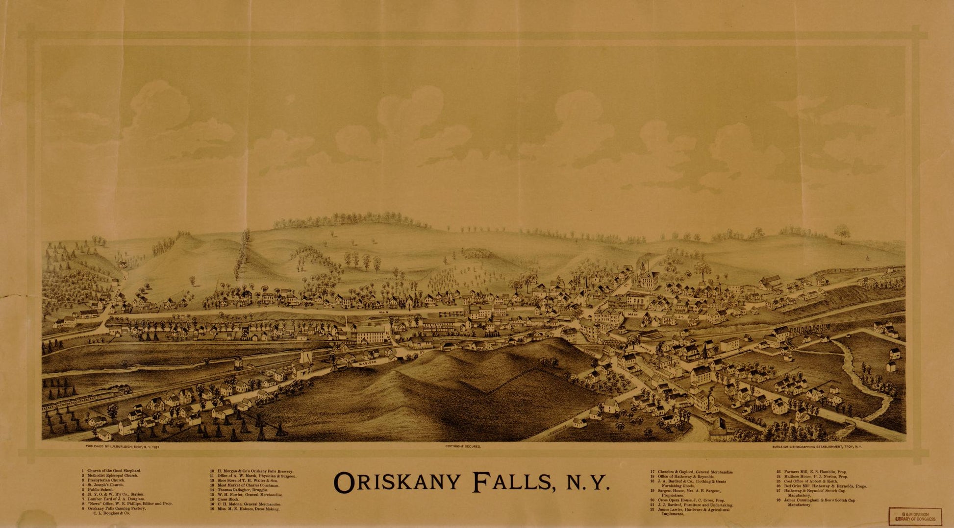 Oriskany Falls, N.Y. (1891) – Historic Bird’s-Eye View Panorama Print