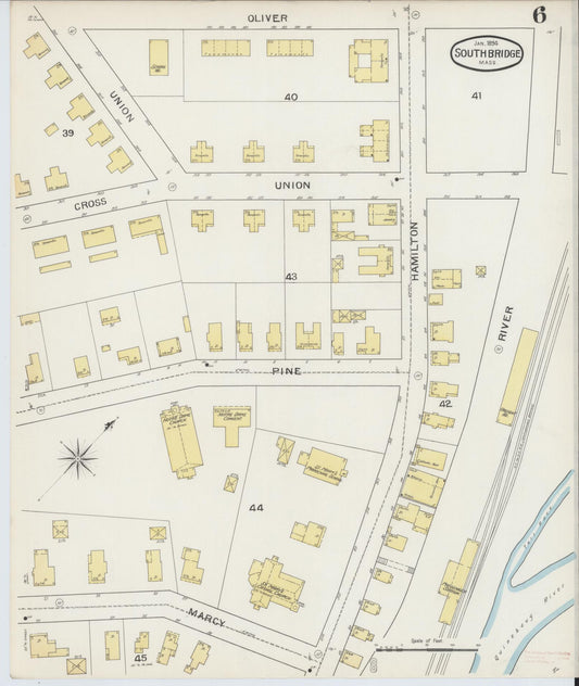 Sanborn Fire Insurance Map from Southbridge, Worcester County, Massachusetts (1894), Sheet #0006 - Historic Sanborn Fire Insurance Map Print, vintage old map wall art, antique decor, genealogy gift, Massachusetts Massachusetts map