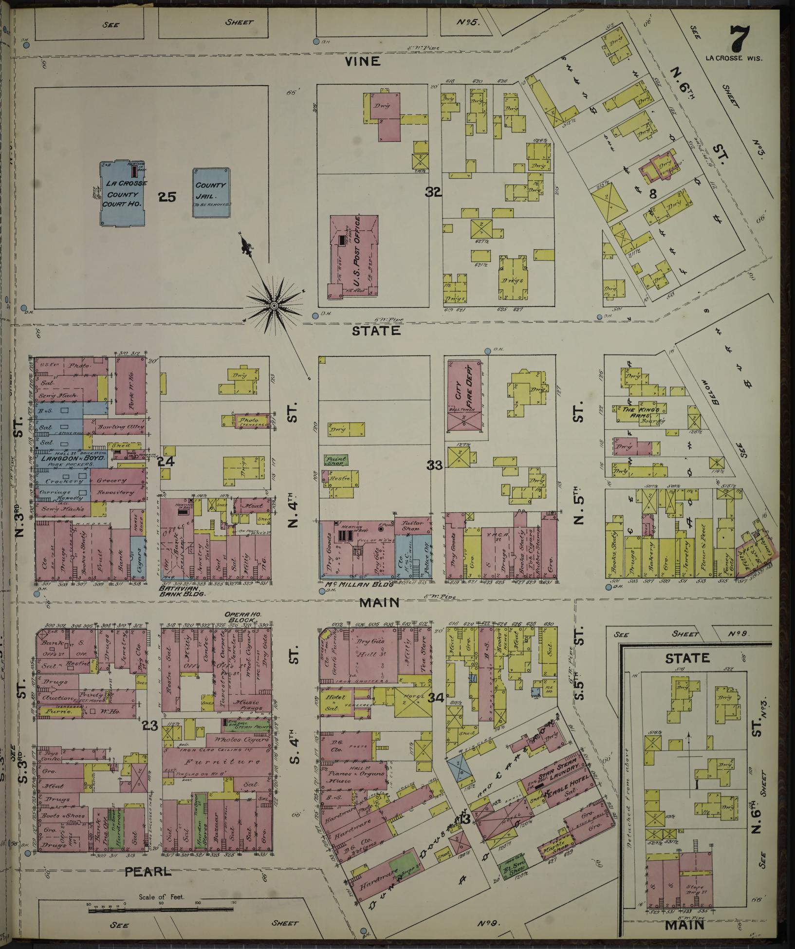 Sanborn Fire Insurance Map from La Crosse, La Crosse County, Wisconsin (1891), Sheet #0007 - Historic Sanborn Fire Insurance Map Print, vintage old map wall art, antique decor, genealogy gift, Wisconsin Wisconsin map