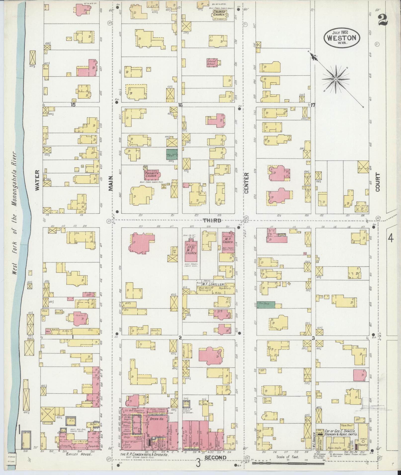Sanborn Fire Insurance Map from Weston, Lewis County, West Virginia (1902), Sheet #0002 - Historic Sanborn Fire Insurance Map Print, vintage old map wall art, antique decor, genealogy gift, West Virginia West Virginia map