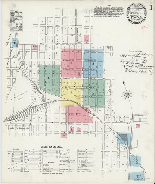 Sanborn Fire Insurance Map from Temple, Bell County, Texas (1896), Sheet #0001 - Historic Sanborn Fire Insurance Map Print, vintage old map wall art, antique decor, genealogy gift, Texas Texas map