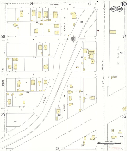Sanborn Fire Insurance Map from Coeur D'alene, Kootenai County, Idaho (1921), Sheet #0030 - Historic Sanborn Fire Insurance Map Print, vintage old map wall art, antique decor, genealogy gift, Idaho Idaho map