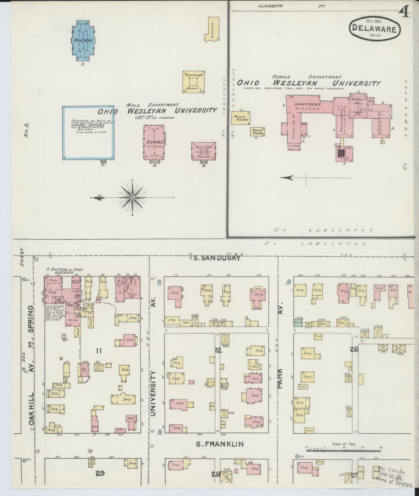 Sanborn Fire Insurance Map from Delaware, Delaware County, Ohio (1890), Sheet #0004 - Historic Sanborn Fire Insurance Map Print, vintage old map wall art, antique decor, genealogy gift, Ohio Ohio map