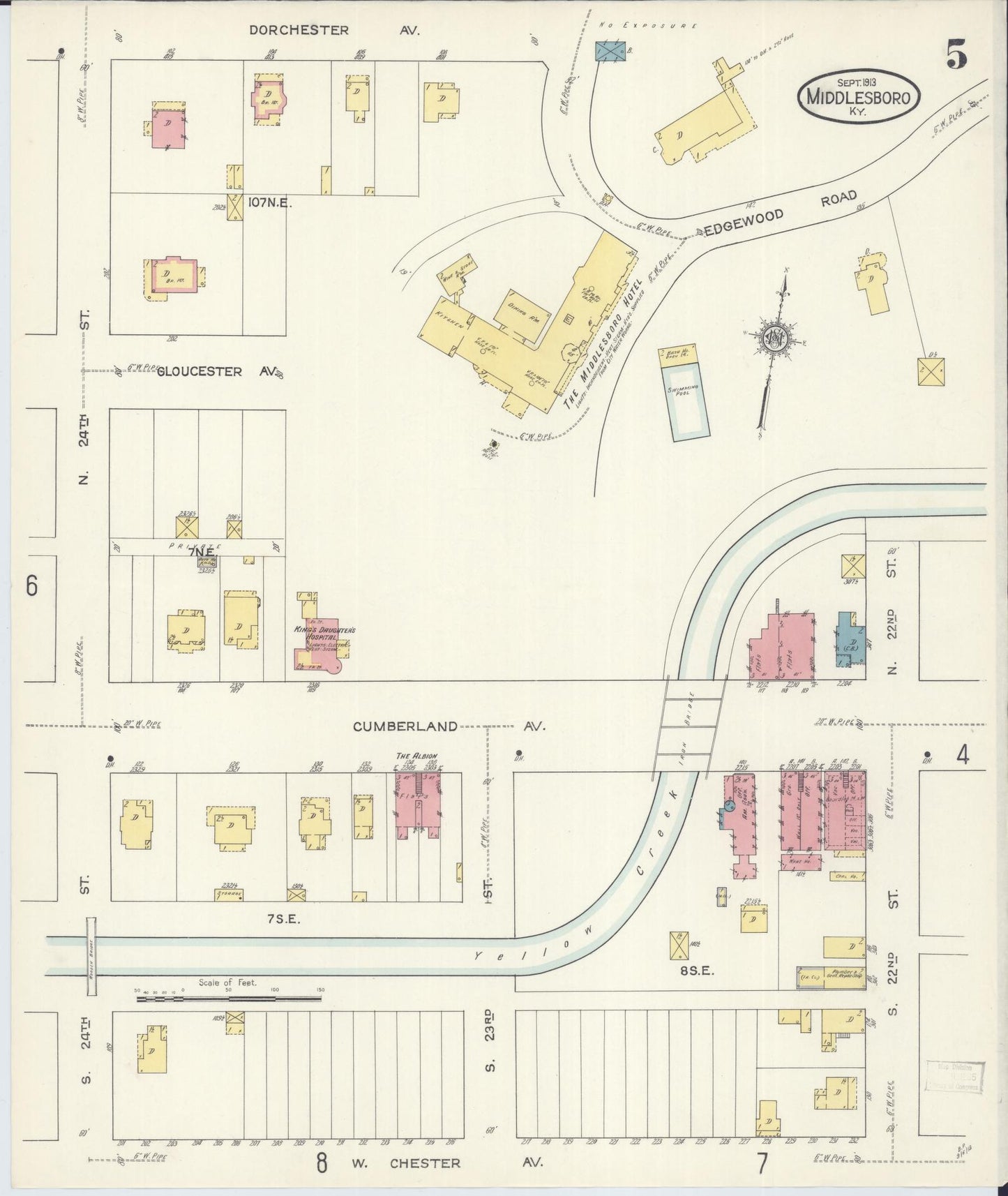 Sanborn Fire Insurance Map from Middlesboro, Bell County, Kentucky (1913), Sheet #0005 - Historic Sanborn Fire Insurance Map Print, vintage old map wall art, antique decor, genealogy gift, Kentucky Kentucky map