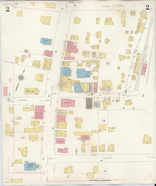 Sanborn Fire Insurance Map from Ridgefield, Fairfield County, Connecticut (1940), Sheet #0002 - Historic Sanborn Fire Insurance Map Print, vintage old map wall art, antique decor, genealogy gift, Connecticut Connecticut map