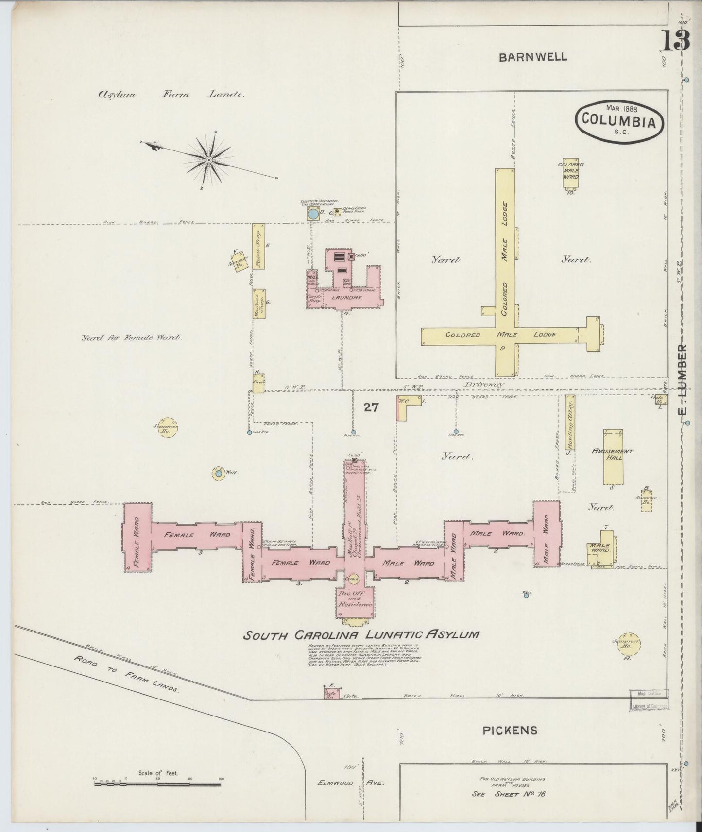 Sanborn Fire Insurance Map from Columbia, Richland County, South Carolina (1888), Sheet #0013 - Complete Map Set gallery image, historic Sanborn map, vintage wall art, South Carolina South Carolina