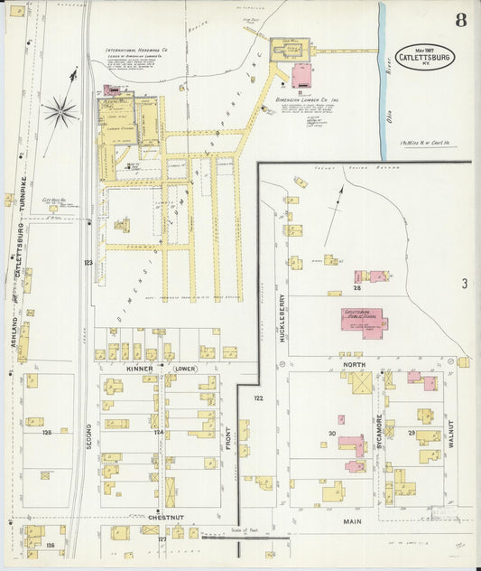 Sanborn Fire Insurance Map from Catlettsburg, Boyd County, Kentucky (1907), Sheet #0008 - Historic Sanborn Fire Insurance Map Print, vintage old map wall art, antique decor, genealogy gift, Kentucky Kentucky map
