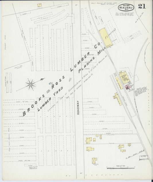 Sanborn Fire Insurance Map from Wausau, Marathon County, Wisconsin (1891), Sheet #0021 - Historic Sanborn Fire Insurance Map Print, vintage old map wall art, antique decor, genealogy gift, Wisconsin Wisconsin map
