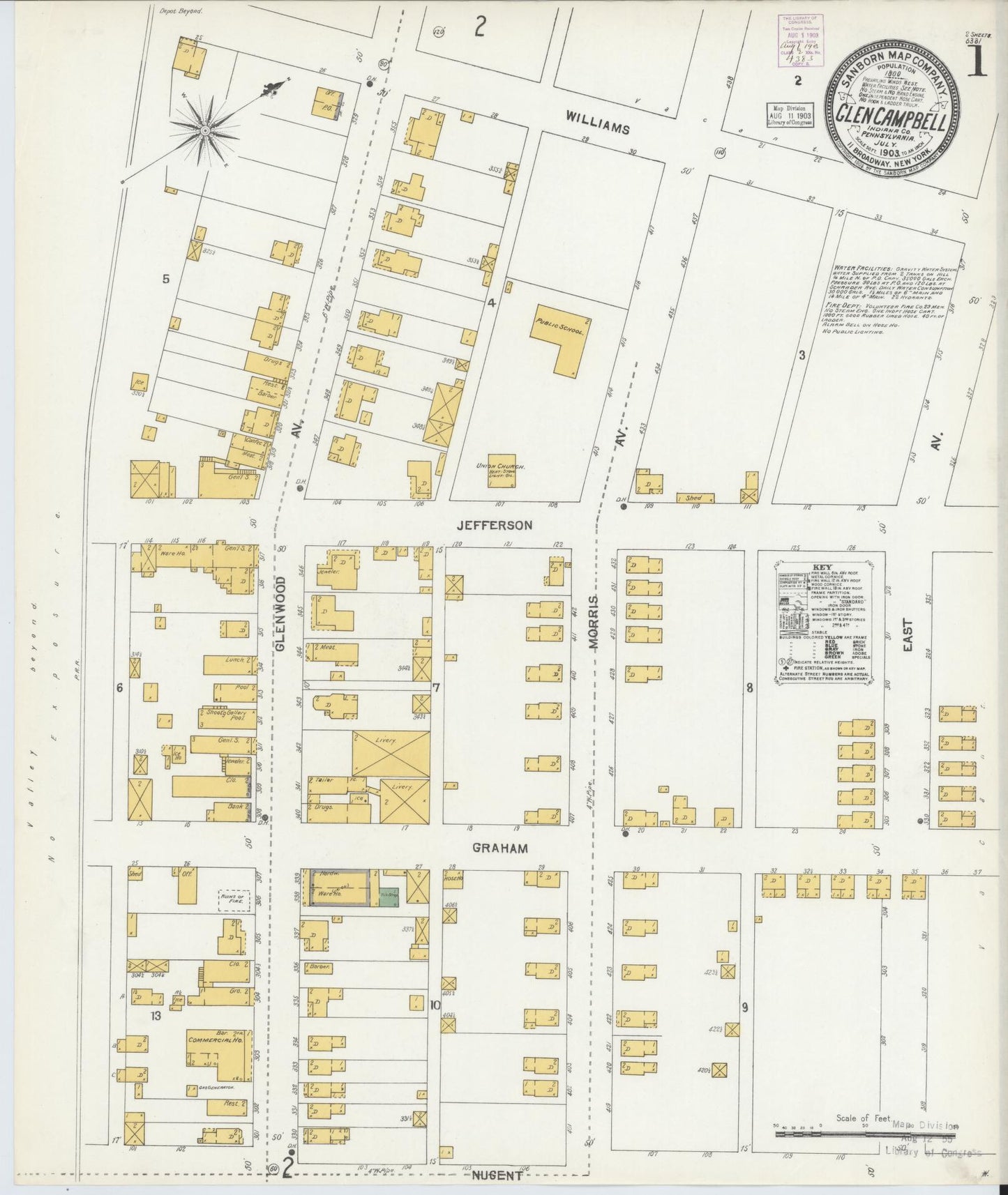 Sanborn Fire Insurance Map from Glen Campbell, Indiana County, Pennsylvania (1903), Sheet #0001 - Historic Sanborn Fire Insurance Map Print, vintage old map wall art, antique decor, genealogy gift, Glen Campbell Indiana map