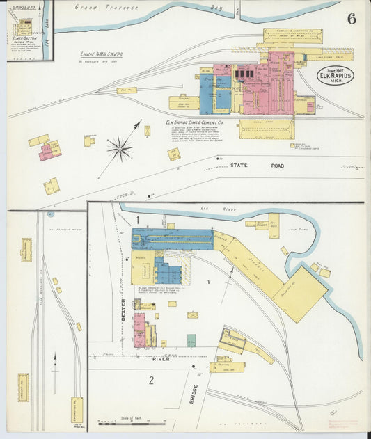 Sanborn Fire Insurance Map from Elk Rapids, Antrim County, Michigan (1907), Sheet #0006 - Historic Sanborn Fire Insurance Map Print, vintage old map wall art, antique decor, genealogy gift, Michigan Michigan map