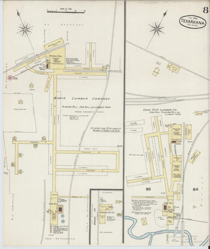 Sanborn Fire Insurance Map from Texarkana, Bowie County, Texas (1888), Sheet #0008 - Complete Map Set gallery image, historic Sanborn map, vintage wall art, Texas Texas