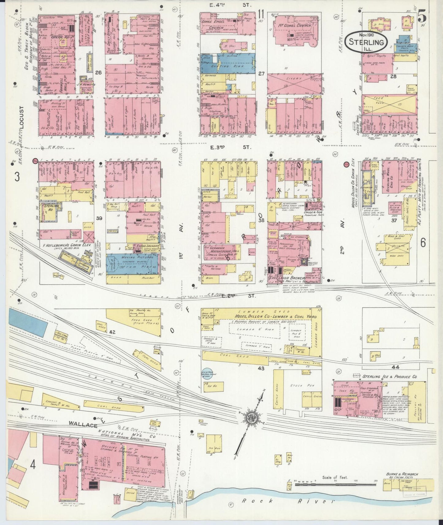 Sanborn Fire Insurance Map from Sterling, Whiteside County, Illinois (1910), Sheet #0005 - Complete Map Set gallery image, historic Sanborn map, vintage wall art, Illinois Illinois