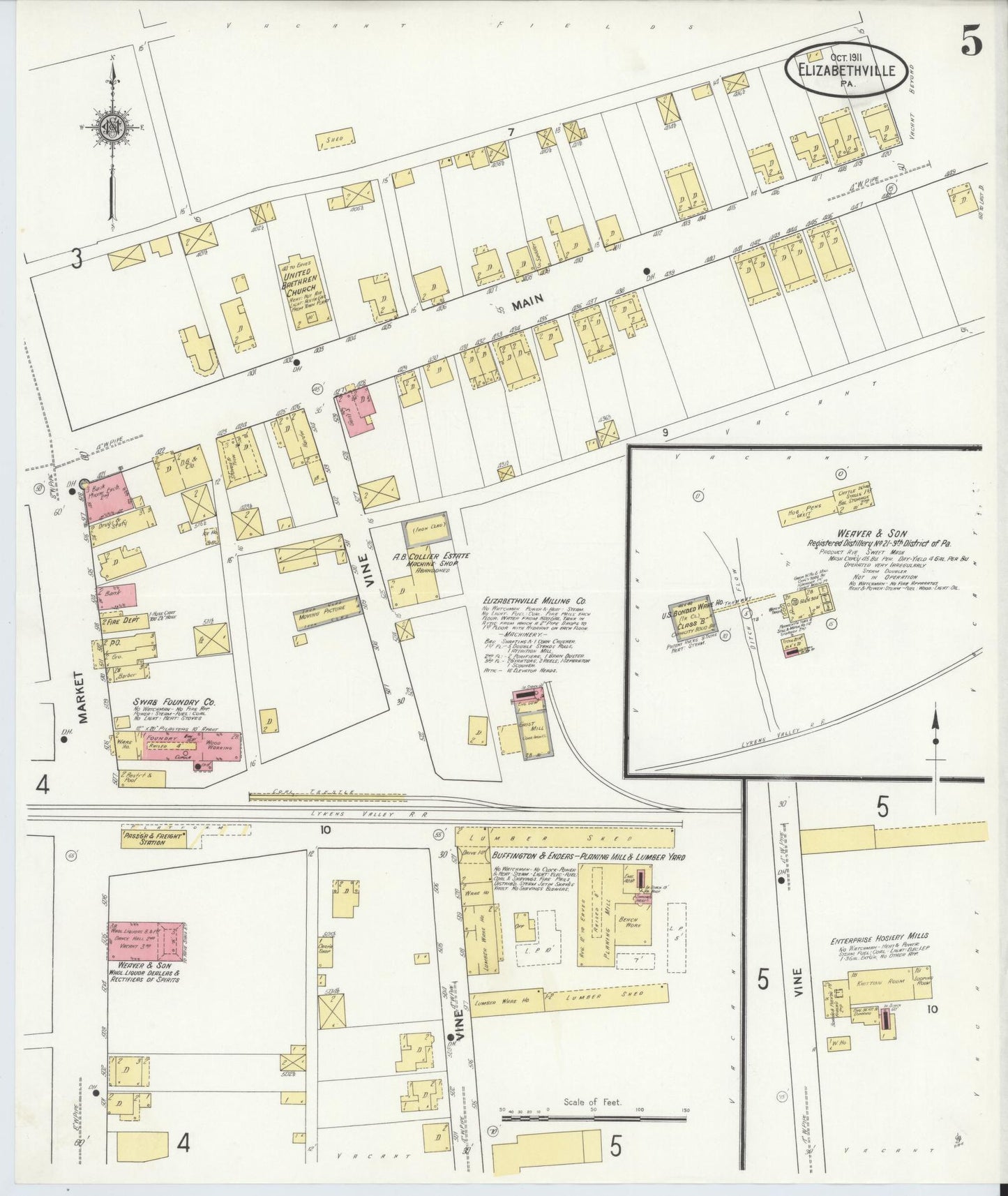 Sanborn Fire Insurance Map from Elizabethville, Dauphin County, Pennsylvania (1911), Sheet #0005 - Historic Sanborn Fire Insurance Map Print, vintage old map wall art, antique decor, genealogy gift, Pennsylvania Pennsylvania map