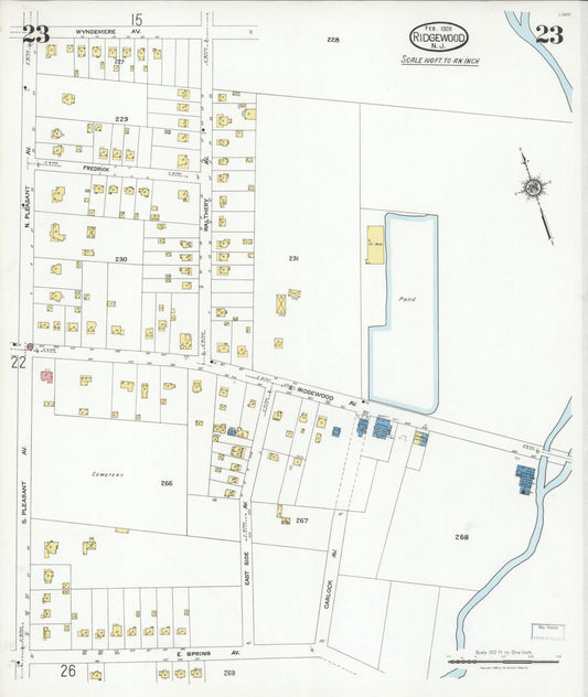 Sanborn Fire Insurance Map from Ridgewood, Bergen County, New Jersey (1928), Sheet #0023 - Historic Sanborn Fire Insurance Map Print, vintage old map wall art, antique decor, genealogy gift, New Jersey New Jersey map