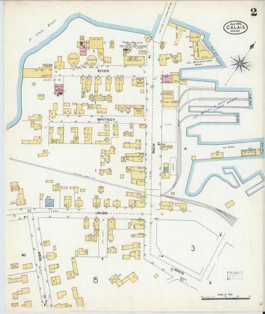 Sanborn Fire Insurance Map from Calais, Washington County, Maine (1906), Sheet #0002 - Historic Sanborn Fire Insurance Map Print, vintage old map wall art, antique decor, genealogy gift, Maine Maine map