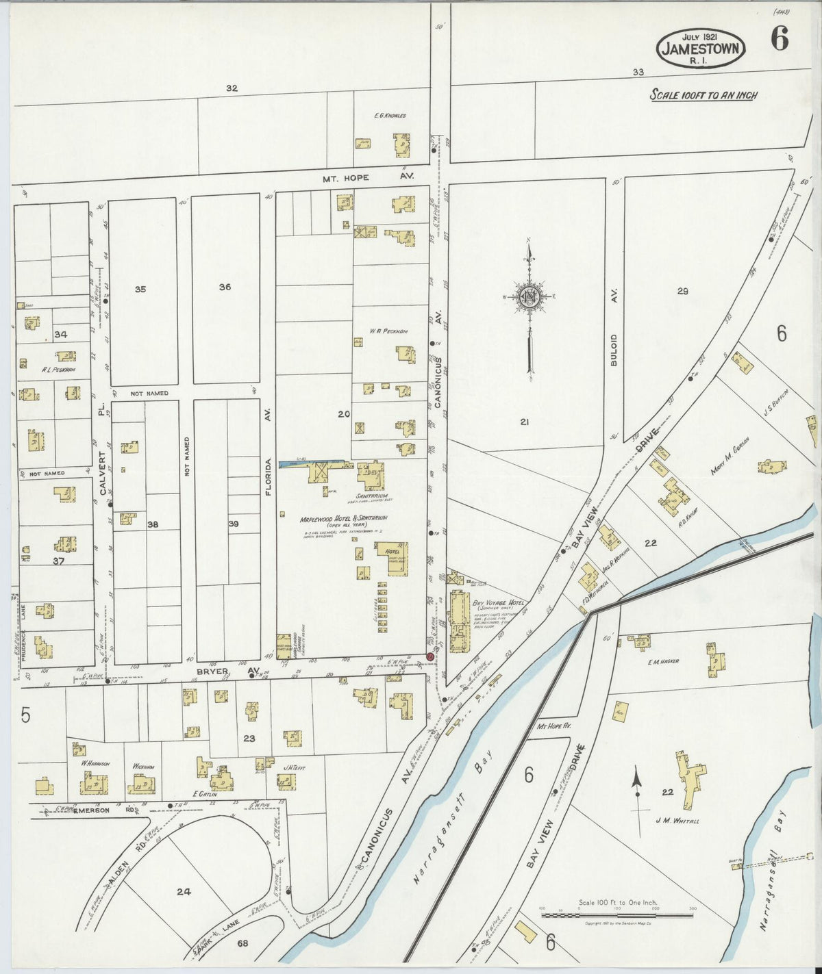 Sanborn Fire Insurance Map from Jamestown, Newport County, Rhode Island (1921), Sheet #0006 - Complete Map Set gallery image, historic Sanborn map, vintage wall art, Rhode Island Rhode Island