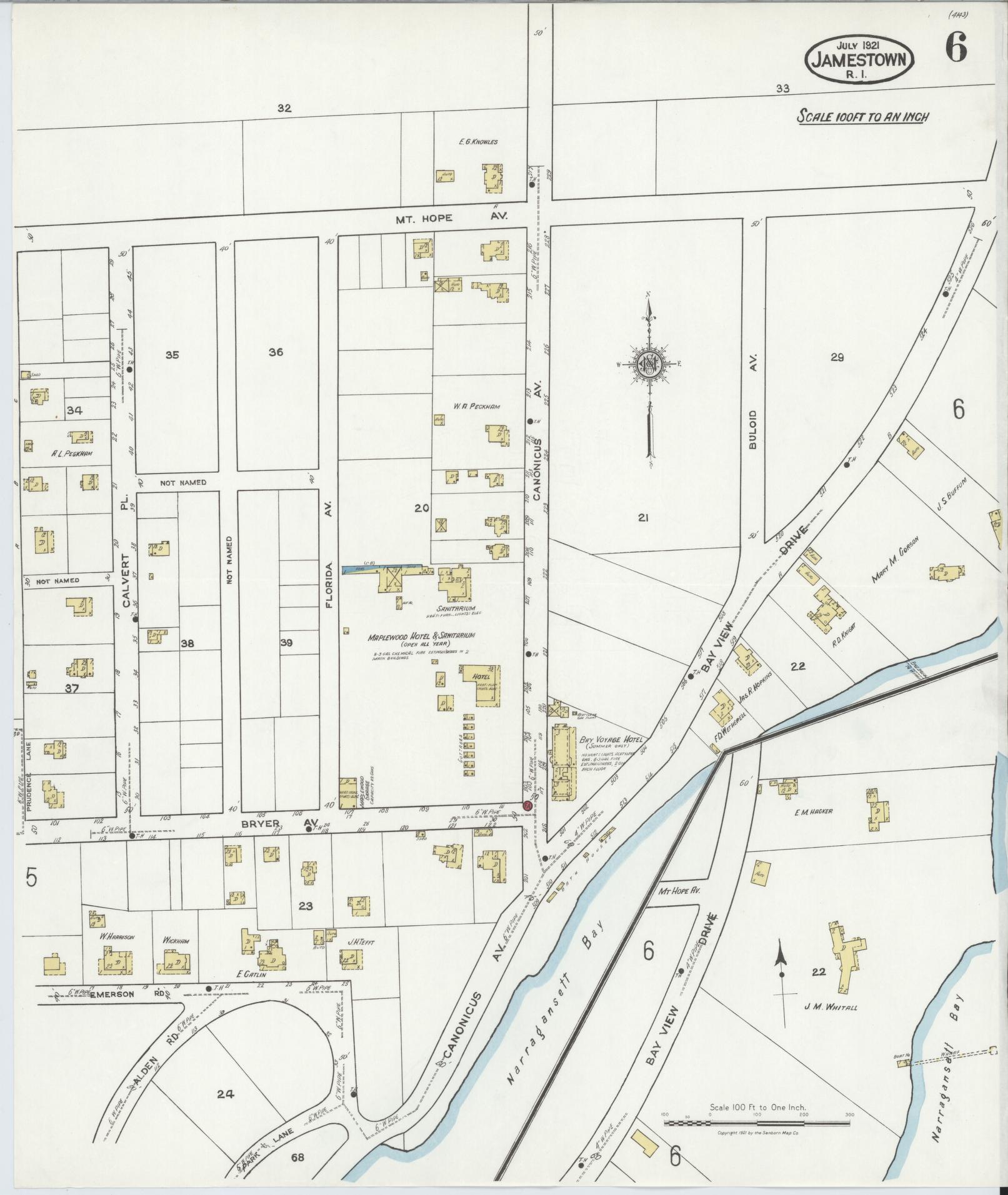 Sanborn Fire Insurance Map from Jamestown, Newport County, Rhode Island (1921), Sheet #0006 - Complete Map Set gallery image, historic Sanborn map, vintage wall art, Rhode Island Rhode Island
