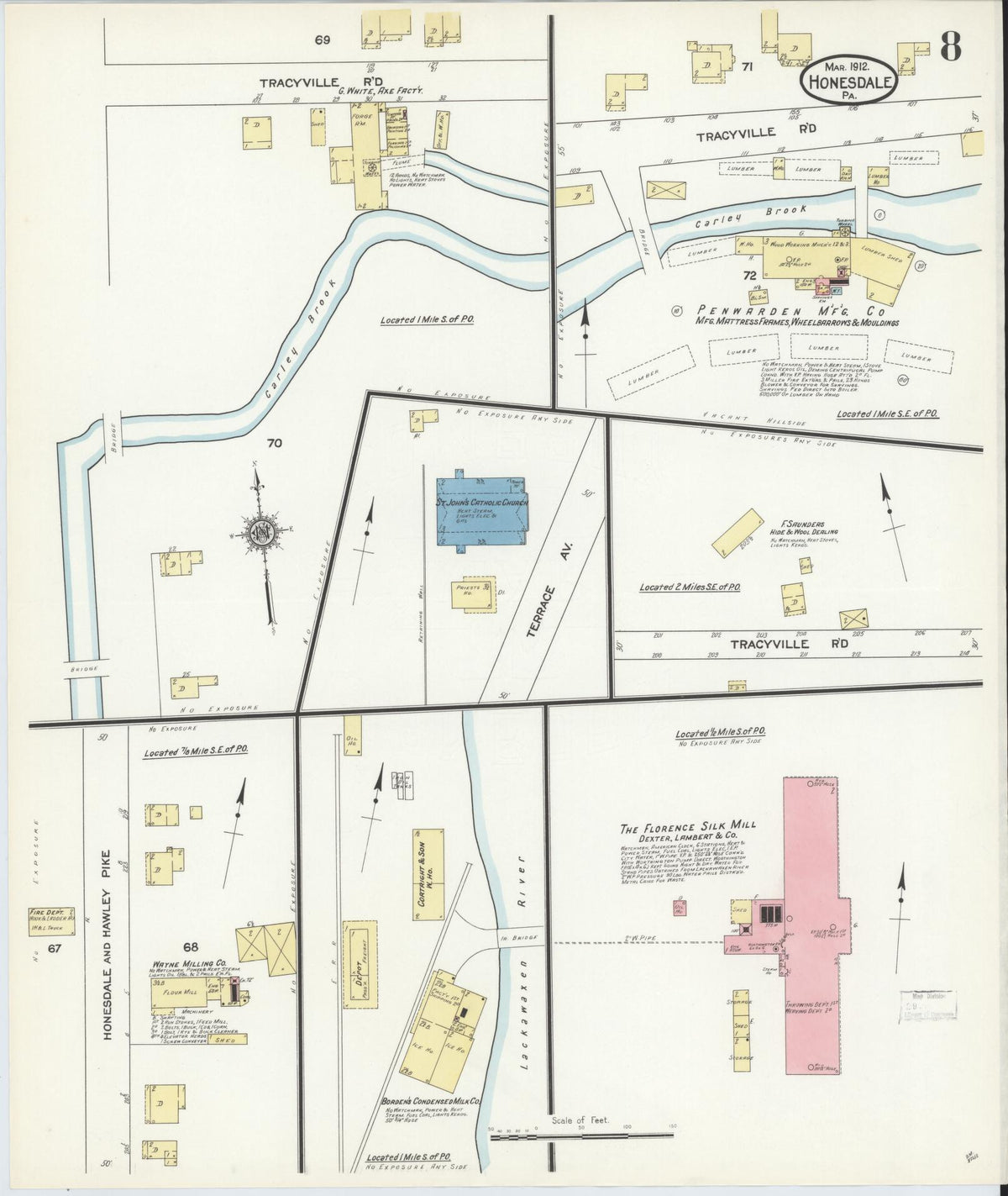 Sanborn Fire Insurance Map from Honesdale, Wayne County, Pennsylvania (1912), Sheet #0008 - Historic Sanborn Fire Insurance Map Print, vintage old map wall art, antique decor, genealogy gift, Pennsylvania Pennsylvania map