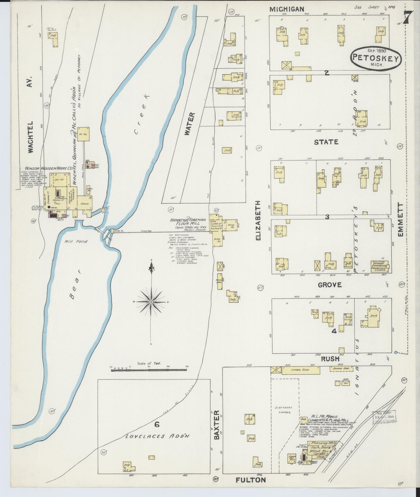 Sanborn Fire Insurance Map from Petoskey, Emmet County, Michigan (1890), Sheet #0007 - Complete Map Set gallery image, historic Sanborn map, vintage wall art, Michigan Michigan