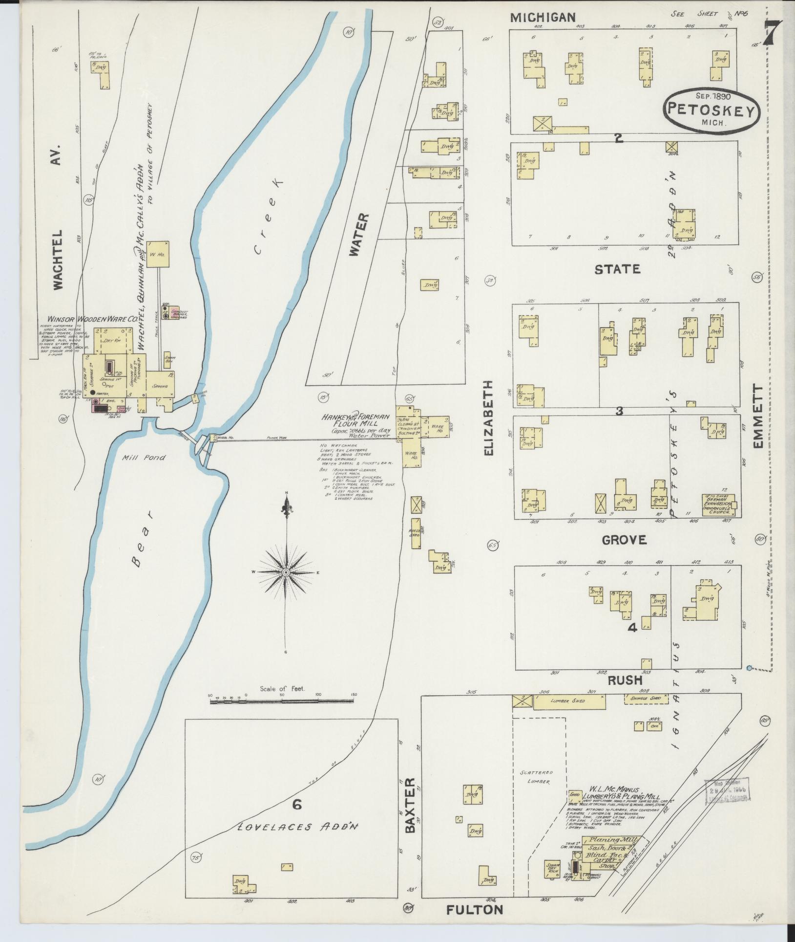 Sanborn Fire Insurance Map from Petoskey, Emmet County, Michigan (1890), Sheet #0007 - Complete Map Set gallery image, historic Sanborn map, vintage wall art, Michigan Michigan