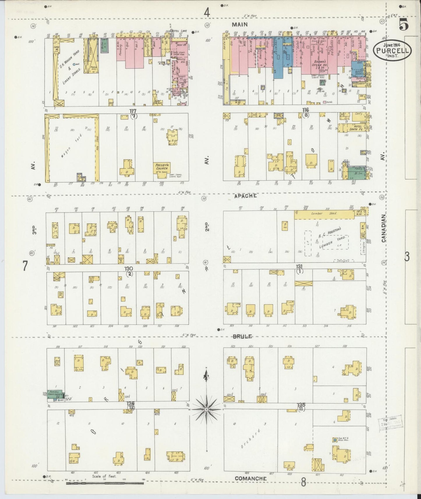 Sanborn Fire Insurance Map from Purcell, McClain County, Oklahoma (1904), Sheet #0005 - Complete Map Set gallery image, historic Sanborn map, vintage wall art, Oklahoma Oklahoma