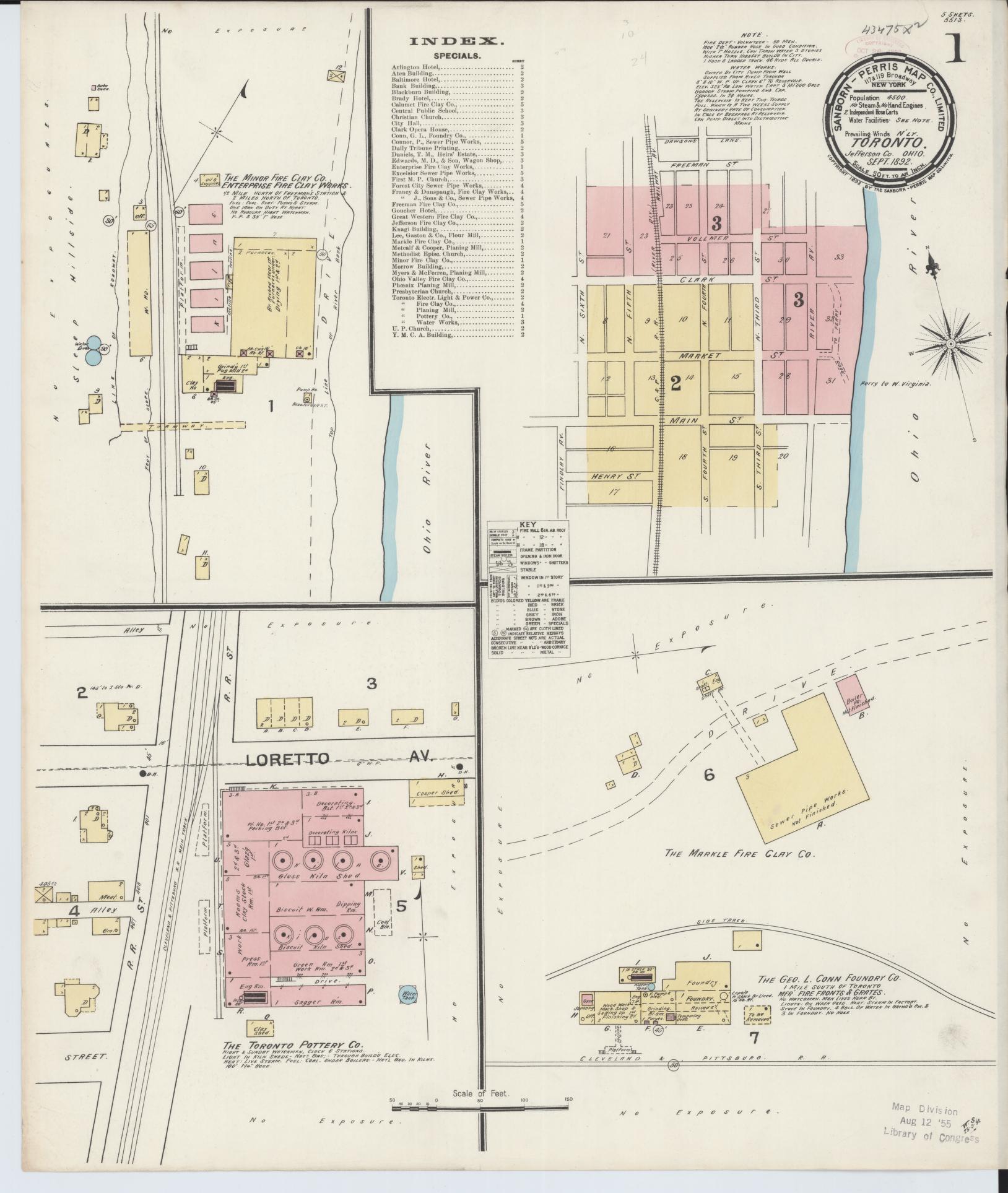 Sanborn Fire Insurance Map from Toronto, Jefferson County, Ohio (1892), Sheet #0001 - Complete Map Set gallery image, historic Sanborn map, vintage wall art, Ohio Ohio