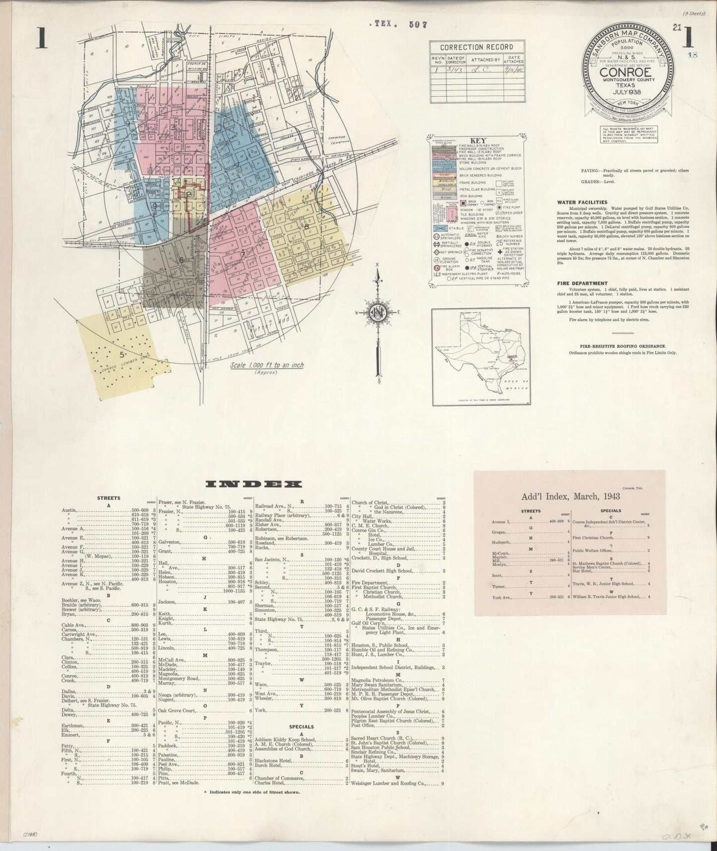 Sanborn Fire Insurance Map from Conroe, Montgomery County, Texas. (1943) – Historic Sanborn Fire Insurance Map Print