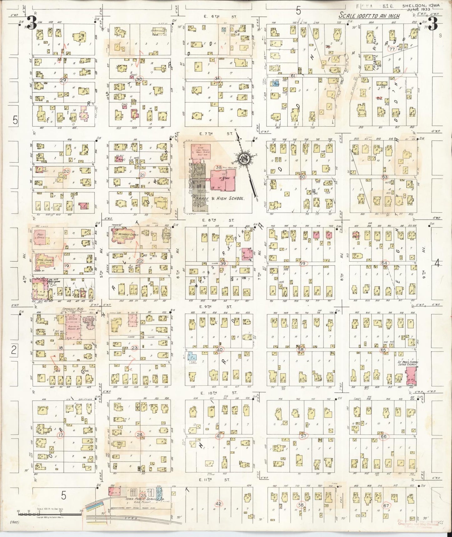 Sanborn Fire Insurance Map from Sheldon, O'Brien County, Iowa (1948), Sheet #0003 - Historic Sanborn Fire Insurance Map Print, vintage old map wall art