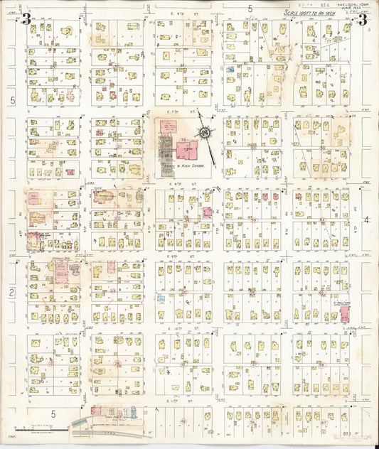 Sanborn Fire Insurance Map from Sheldon, O'Brien County, Iowa (1948), Sheet #0003 - Historic Sanborn Fire Insurance Map Print, vintage old map wall art