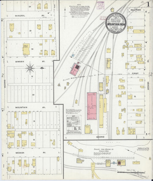 Sanborn Fire Insurance Map from Mountain Iron, Saint Louis County, Minnesota (1906), Sheet #0001 - Historic Sanborn Fire Insurance Map Print, vintage old map wall art, antique decor, genealogy gift, Minnesota Minnesota map